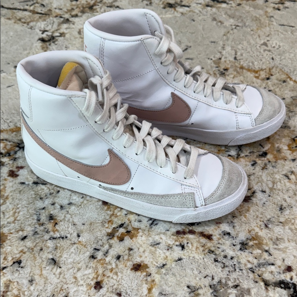 Women's Nike White and Tan High-Top Sneakers